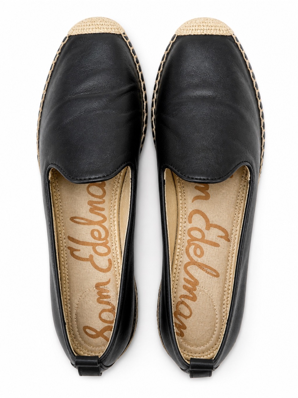 Sam Edelman Black Leather Espadrille Slip-On Flats - Picture 2 of 4